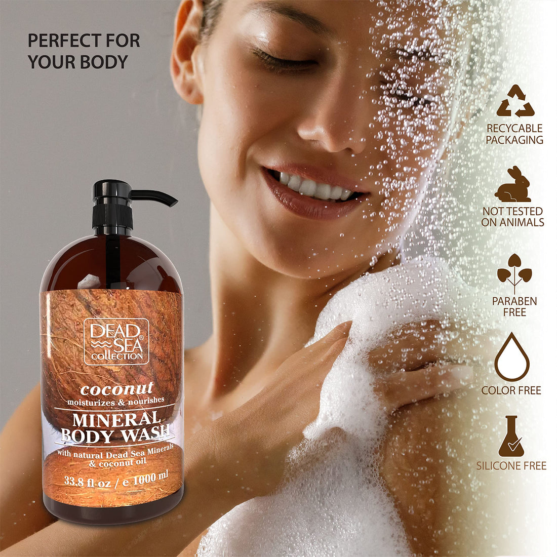 Dead Sea Collection Mineral Body Wash with Coconut Oil Moisturizes and Nourishes Set of 2 (33.8 fl.oz each) total of 67.6 fl.oz