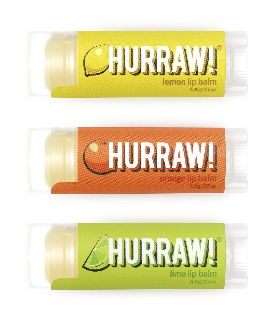 Hurraw! Lip Balms 3-pack: Lime, Orange, & Lemon