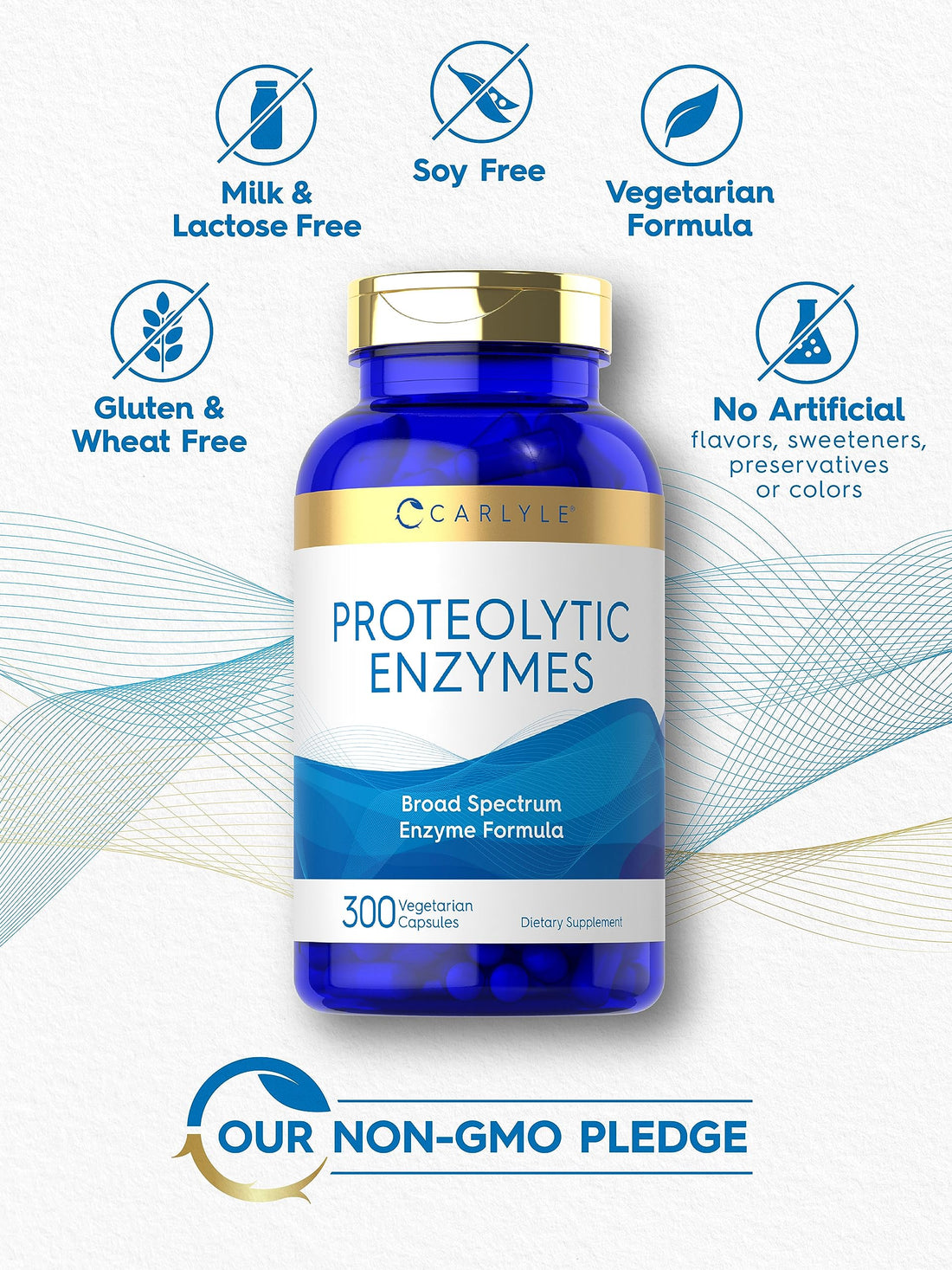 Carlyle Proteolytic Enzymes | 300 Capsules | Systemic Broad Spectrum Supplement | Vegetarian, Non-GMO & Gluten Free Formula
