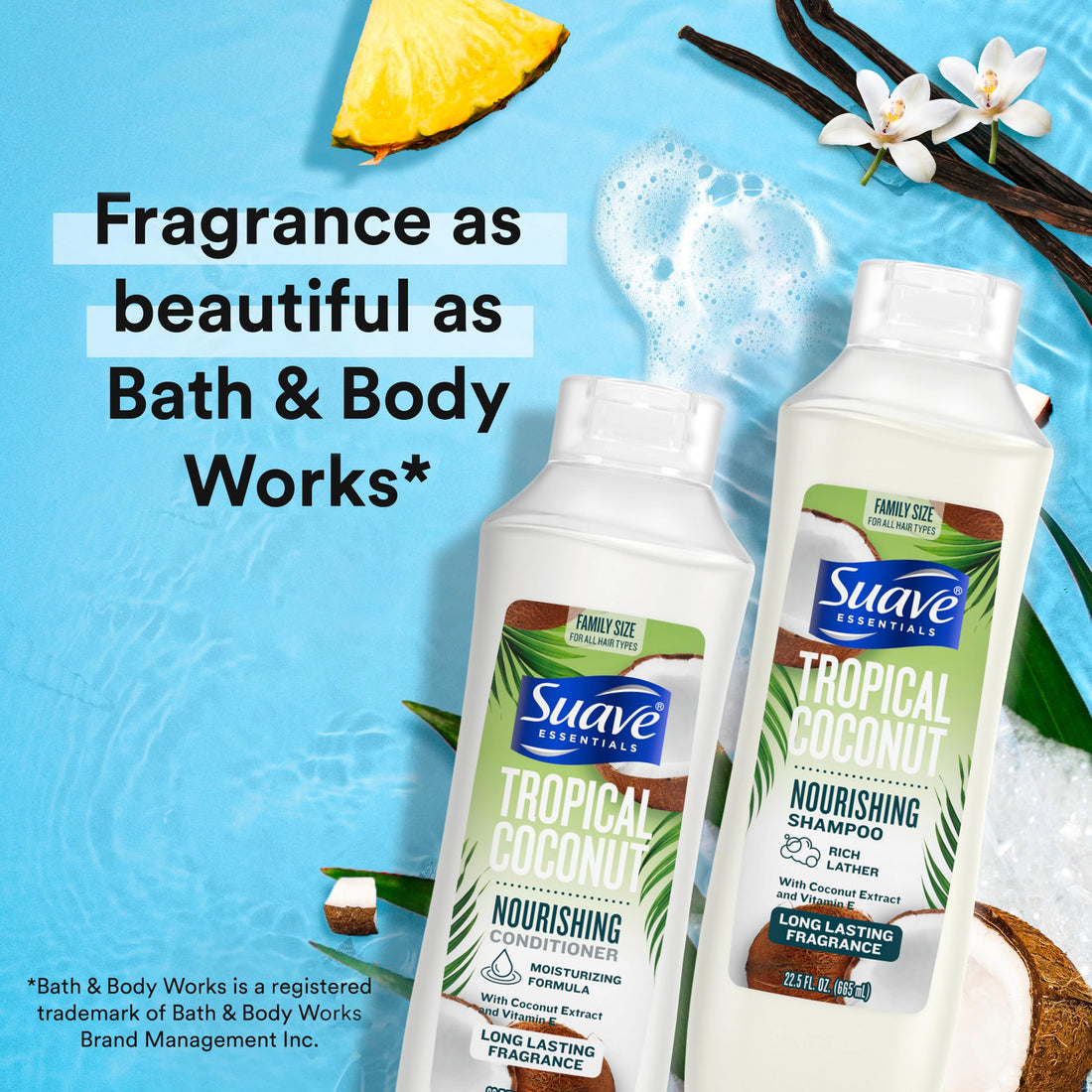 Suave Shampoo & Conditioner Set, Tropical Coconut – Everyday Nourishing Formulas with Coconut Extract & Vitamin E, 22.5 Oz Ea (2 Piece Set)