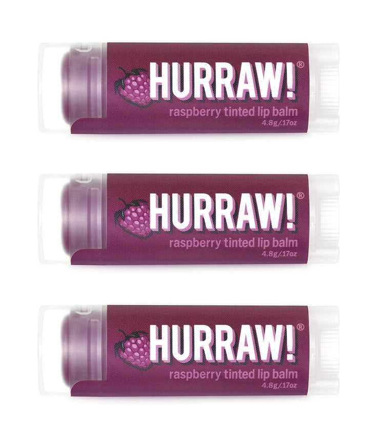 Hurraw! Raspberry Tinted Lip Balm, 3 Pack: (Sheer Berry Tint) Organic, Certified Vegan, Cruelty and Gluten Free. Non-GMO, 100% Natural Ingredients. Bee, Shea, Soy and Palm Free. Made in USA