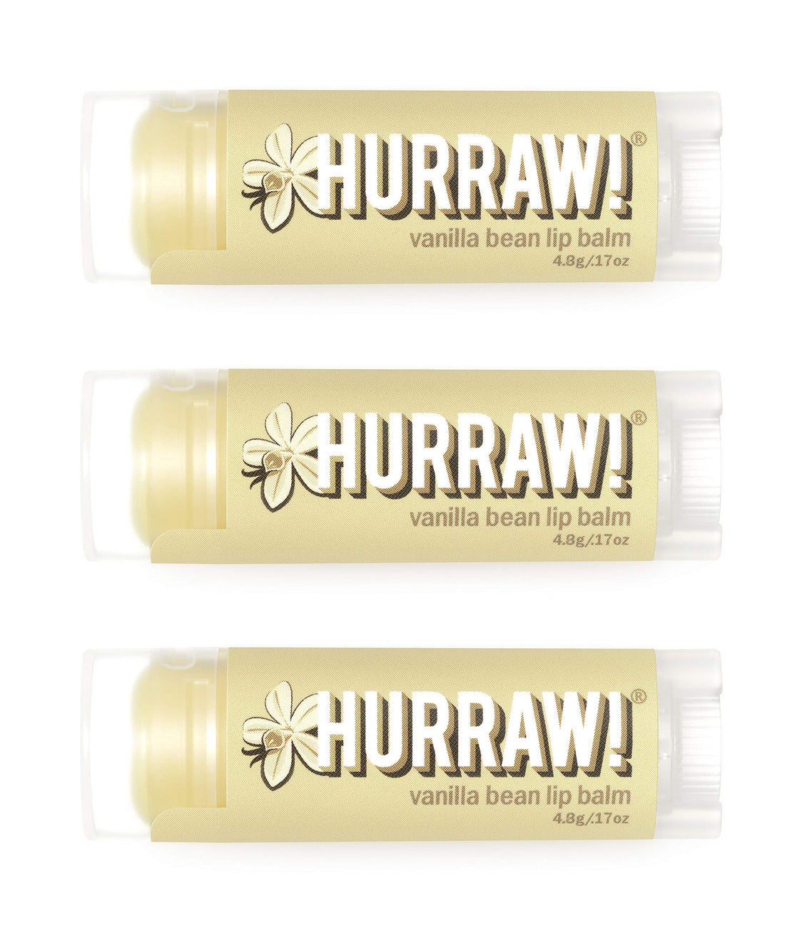 Hurraw! Vanilla Bean Lip Balm, 3 Pack: Organic, Certified Vegan, Cruelty and Gluten Free. Non-GMO, 100% Natural Ingredients. Bee, Shea, Soy and Palm Free. Made in USA
