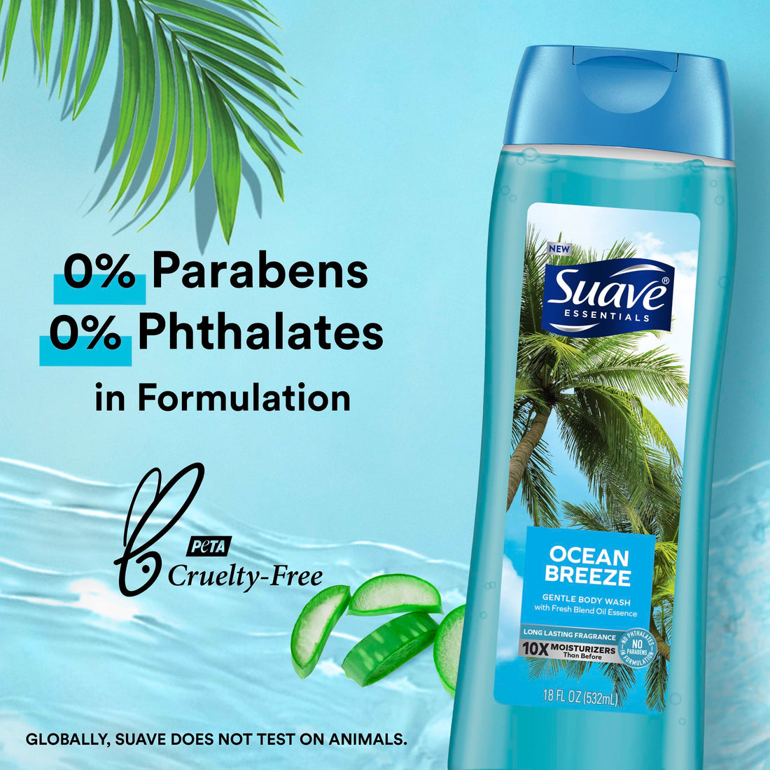 Suave Body Wash 2-Pack, Shampoo & Conditioner, Ocean Breeze + Fresh Antiperspirant Deodorant for Women (5 Piece Set)