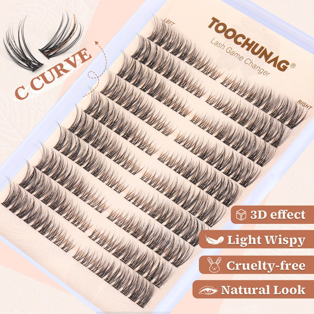 Natural Lash Clusters Wispy Eyelash Clusters C Curl Left&Right Cluster Eyelashes Extensions 180pcs Cluster Lashes DIY Individual Lash Extension Thin Band Cat Eye Lashes by TOOCHUNAG