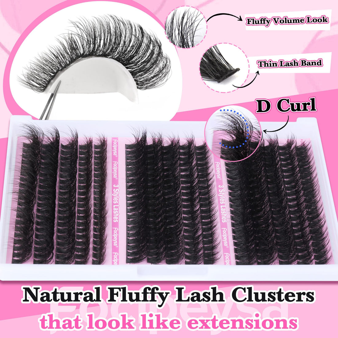 Volume Lash Extension Mink Thick Cluster Eyelash Extensions 10-18mm Lash Clusters Individual Lash Extensions DIY Clusters Lashes Extension at Home by Focipeysa (300pcs-70P+80P+90P 10-18mm)