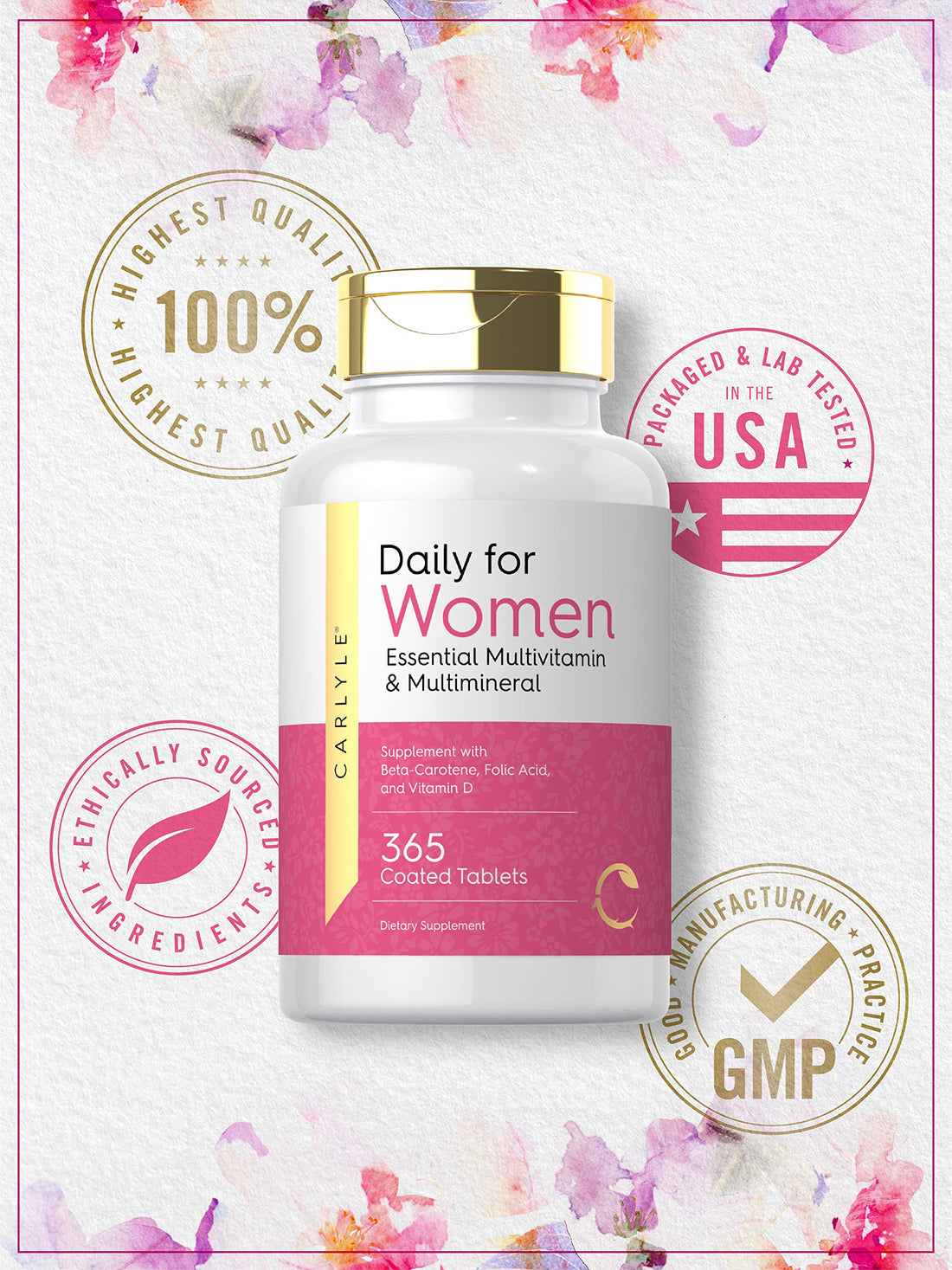 Carlyle Women's Daily Multivitamin | 365 Tablets | Vitamin and Mineral Supplement | Non-GMO, Gluten Free Pills