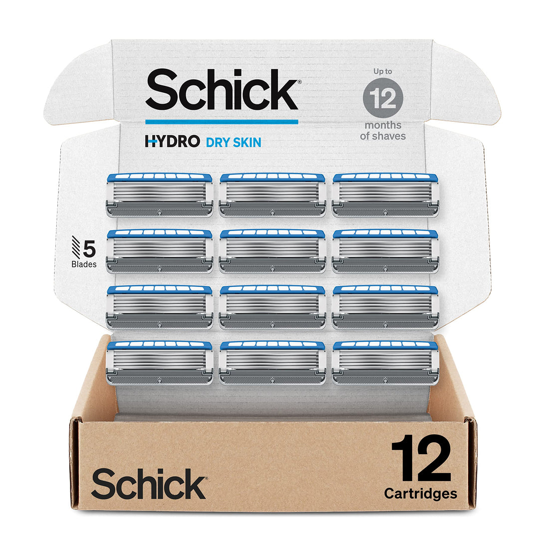 Schick Hydro Dry Skin Razor Refills, 12ct | Razor Blades Refills, Razor Blades for Men, Shaving Blades for Men, Hydro Razor Blades Refill, 5 Blade Razor Men, 12 Refills
