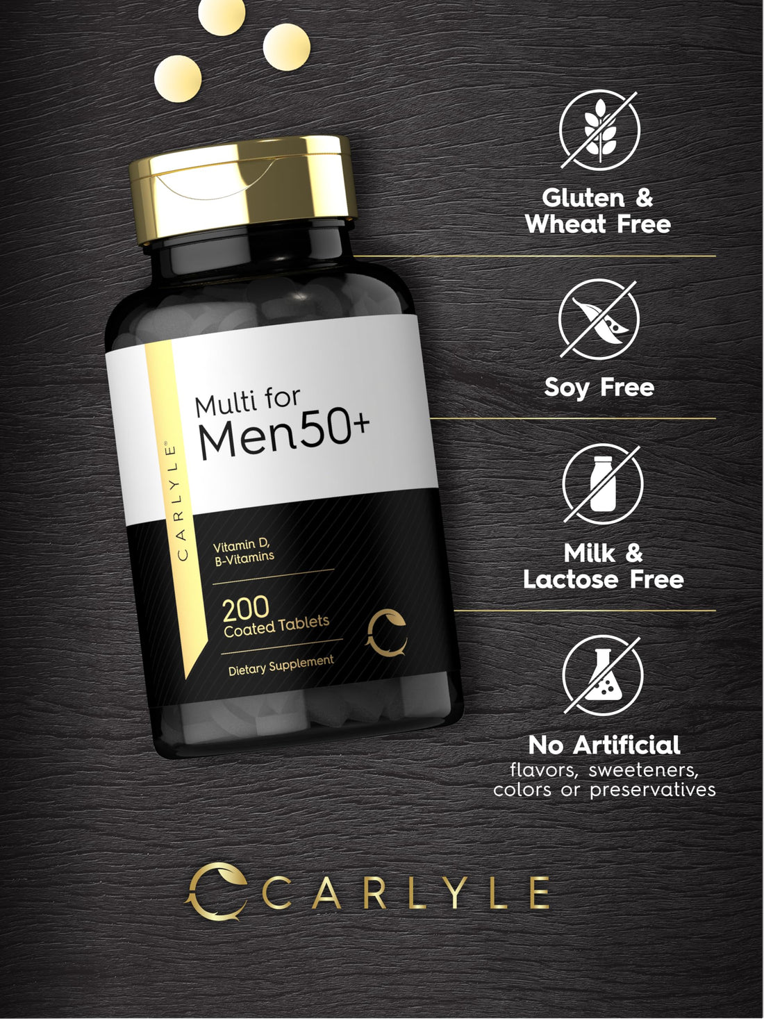 Carlyle Multivitamin for Men Over 50 Plus | 200 Count | with B Vitamins, Vitamin D, Magnesium & Zinc | Gluten Free Supplement