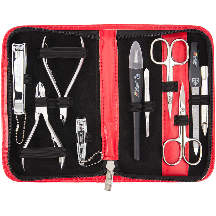 3 Swords Germany - Brand Quality 10 Piece Manicure Pedicure Grooming Kit Set For Professional Finger & Toe Nail Care Scissors Clipper Fashion Leather Case In Gift Box, Made By 3 Swords (03614)