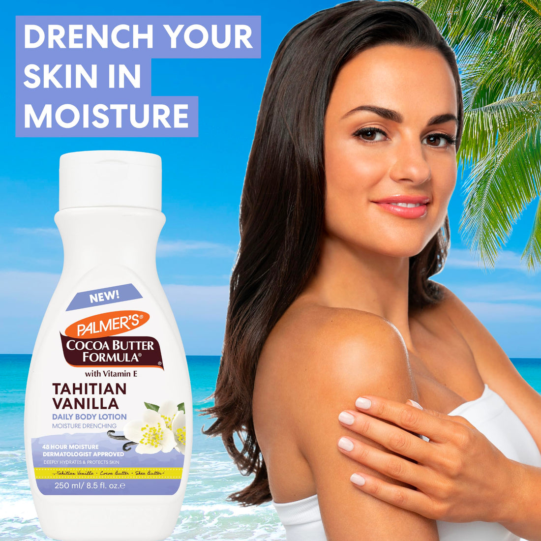 Palmer's Cocoa Butter Formula Tahitian Vanilla Body Lotion, 8.5 Oz, Daily Moisturizing Lotion for Dry Skin with Shea Butter & Vitamin E, Hydrates & Protects, Helps Provide 48-Hour Deep Moisture