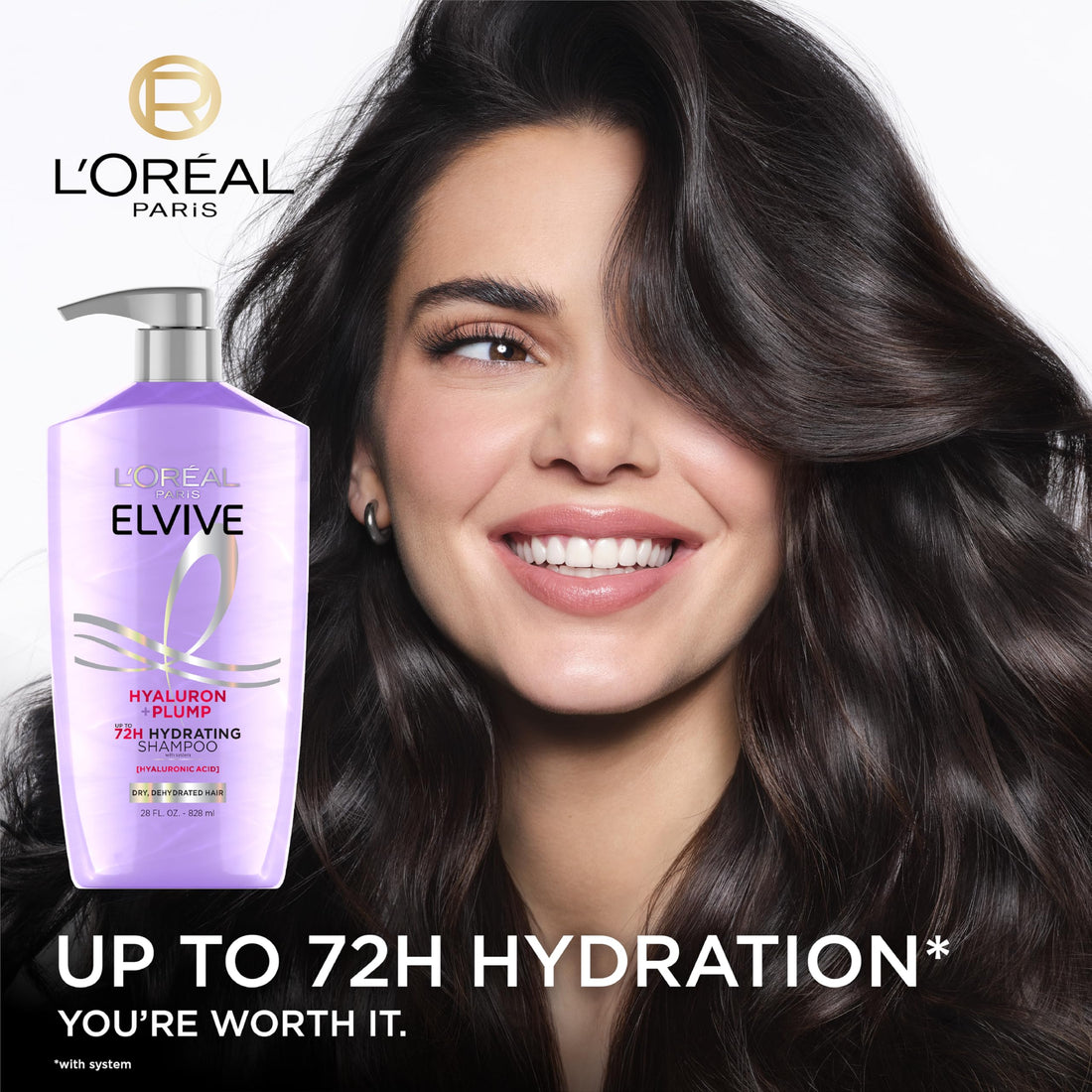 L'Oreal Paris Elvive Hyaluron Plump Hydrating Shampoo for Dehydrated, Dry Hair Infused with Hyaluronic Acid Care Complex, Paraben-Free, 26.5 Fl Oz
