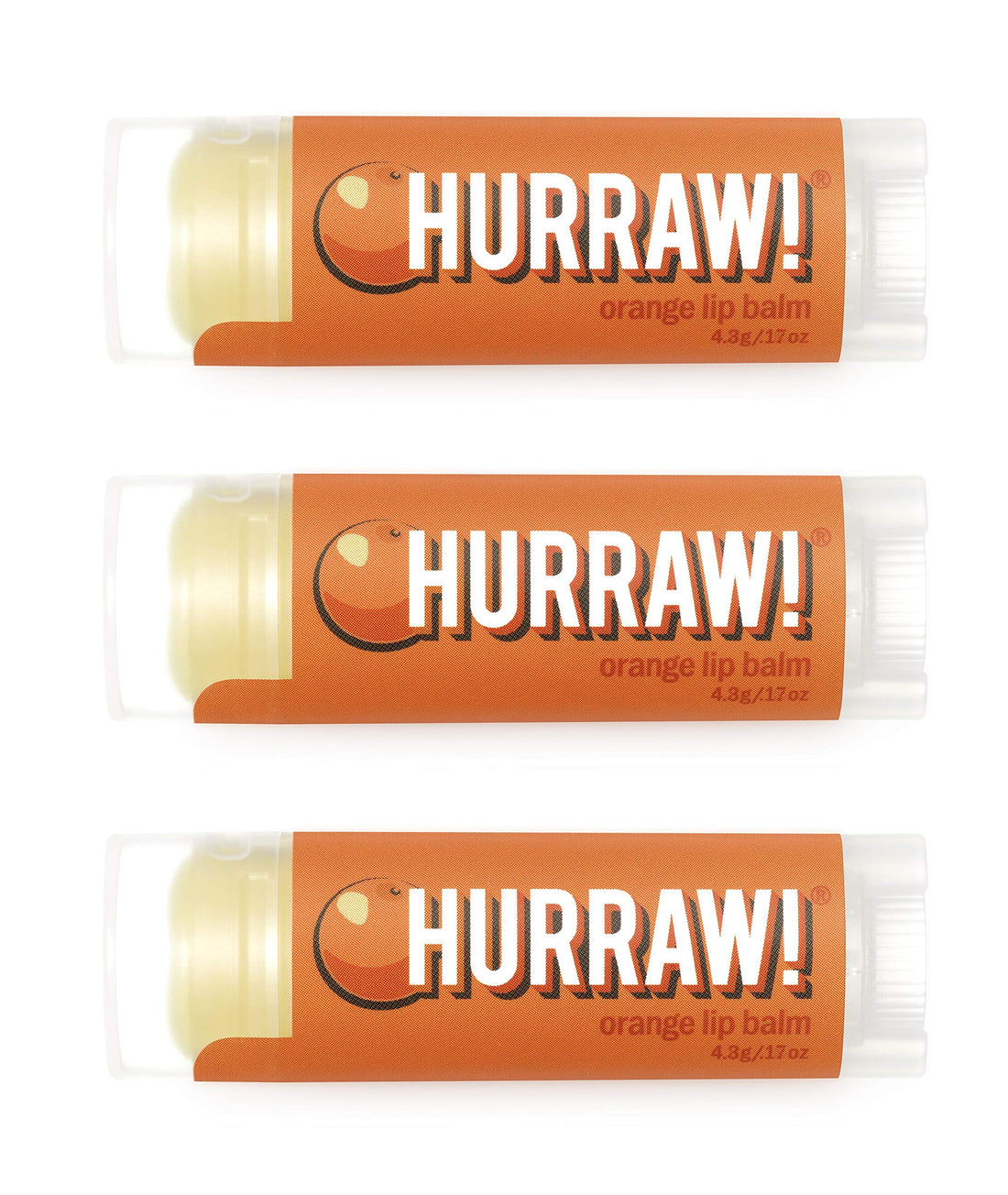 Hurraw! Orange Lip Balm, 3 Pack: Organic, Certified Vegan, Cruelty and Gluten Free. Non-GMO, 100% Natural Ingredients. Bee, Shea, Soy and Palm Free. Made in USA