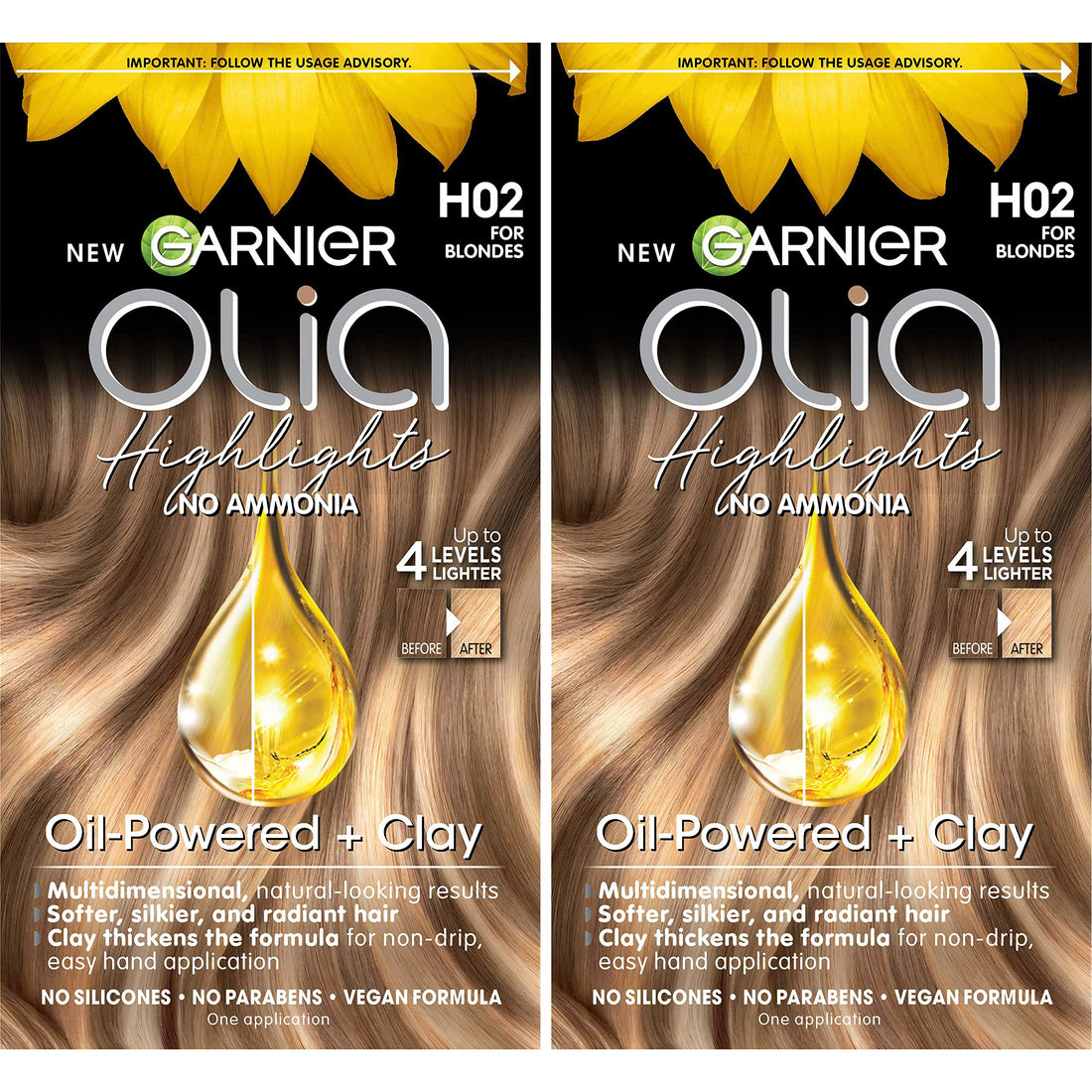 Garnier Hair Color Olia Ammonia-Free Permanent Hair Dye, H02 Highlights for Blondes, 2 Count (Packaging May Vary)