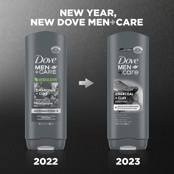 DOVE MEN + CARE Elements Body Wash Charcoal + Clay 4 Count For Men's Skin Care Effectively Washes Away Bacteria While Nourishing Your Skin, 18 oz