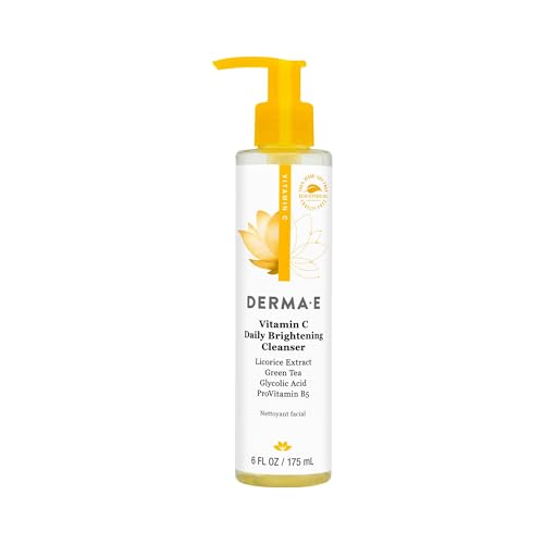 Derma E Vitamin C Brightening Cleanser - Glowing Skin with Licorice Extract, Green Tea & Glycolic Acid, 6 fl oz