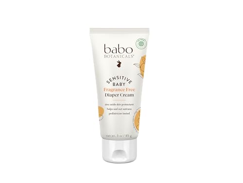 Babo Botanicals Sensitive Baby Fragrance-Free Diaper Cream - 25% Natural Zinc Oxide - Calendula, Shea & Cocoa Butter - EWG Verified - Vegan- From birth on