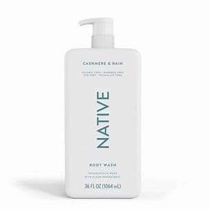 Native Cashmere and Rain Body Wash, 36 Fl Oz (1.06 L), Clean Ingredients, White