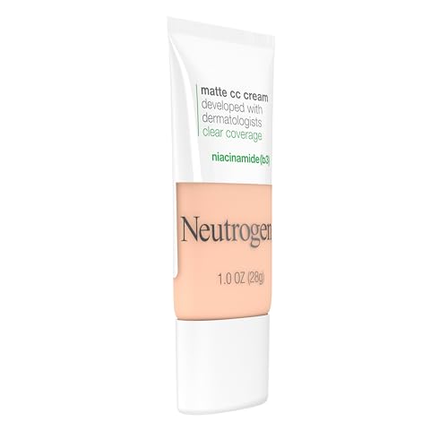 Neutrogena Clear Coverage Flawless Matte CC Cream, Full-Coverage Color Correcting Cream Face Makeup with Niacinamide (b3), Hypoallergenic, Oil Free & Fragrance Free, Shell, 1 oz