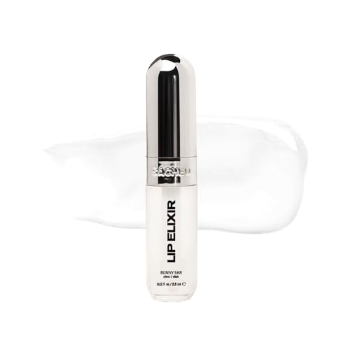 Sacheu Lip Elixir Nourishing and Hydrating Lipgloss. Moisturizing & Plumping Lip Gloss Enriched with Collagen. Non-Sticky Lip Color, Smooth High-Shine Finish. Vegan & Cruelty-Free, Bunny Ear - Clear