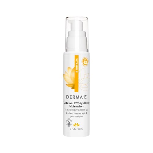Derma E Vitamin C Weightless Moisturizer SPF 45 – Skin Brightening Face Cream with Mineral UVA/UVB Sunscreen – Hydrating Facial Moisturizer for Lines, Wrinkles and Uneven Tone, 2 Fl Oz