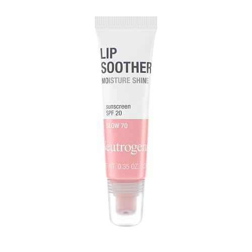 Neutrogena MoistureShine Lip Soother Gloss with SPF 20 Sun Protection, High Gloss Tinted Lip Moisturizer with Hydrating Glycerin and Soothing Cucumber for Dry Lips, Glow 70,. 35 oz