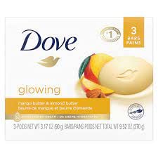 Dove glowing mango butter & almond butter, 3 count, 3.17 OZ bars, Net Total WT 9.52 OZ
