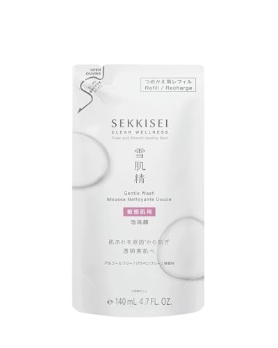 SEKKISEI CLEAR WELLNESS Gentle Wash REFILL, Facial Cleanser for Sensitive Skin, 4.7 Ounce