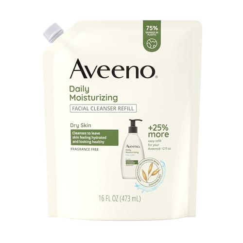 Aveeno Daily Moisturizing Facial Cleanser with Soothing Non-GMO Oat, Leaves Skin Feeling Hydrated, Soft & Supple, Paraben-, Sulfate-, Fragrance-, Dye- & Soap-Free, Refill Pouch, 16 fl. oz