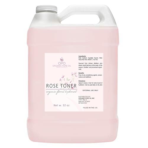 Rosewater Glycerin Mist Toner Bulk Spray Facial Body Floral Cleanser Pure Rose Hydrosol Vegetable Glycerine Moisturizing Cleansing Toning Mix Face Skin Hair Body - Packaging May Vary (32 Ounces)