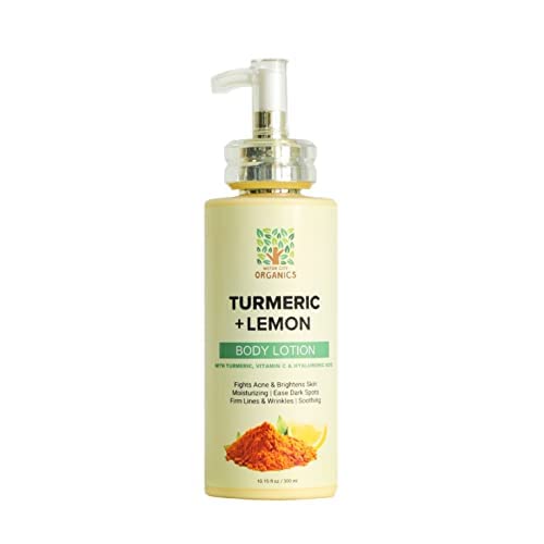 Motor City Organics' Turmeric Lemon Body Lotion – Hydrating & Firming Moisturizer. Fast-Absorbing, Non-Greasy & Clean Scent. Made with Turmeric, Vitamin C & Hyaluronic Acid – 10.15 Oz Bottle