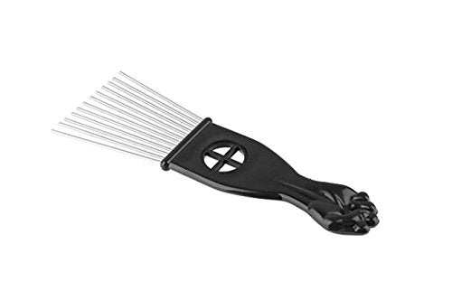3Pc Metal Hair Styling Pik Afro Pick Comb For Volume Tangles Black Fan Fist Hand Model