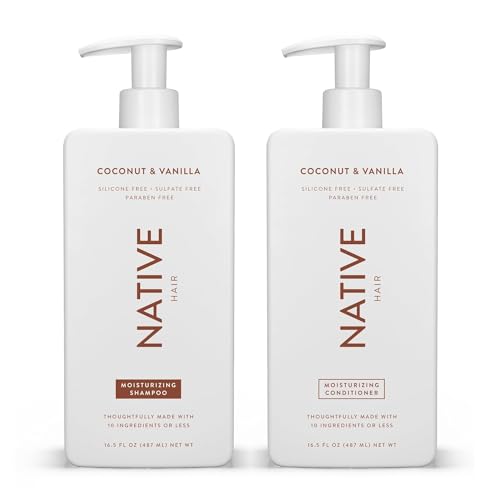 Native Shampoo and Conditioner Set | Sulfate, Paraben, and Dye Free, with Naturally Derived Clean Ingredients| 16.5 oz (Coconut & Vanilla, Moisturizing), 2, 1.3 ounces
