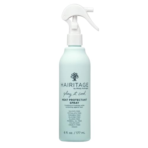 Hairitage Heat Protectant Spray for Hair - Up to 450 Degree Protection + Hydrates + Strengthens Hair - Leaves Hair Smooth + Shiny after Styling - For All Hair Types + Heated Styling Tools - 6 fl oz