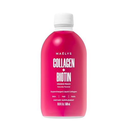 MAËLYS Super Charged Liquid Collagen for Women - Collagen Peptides Supplement with Biotin for Hair, Skin and Nails - Liquid Hydrolyzed Collagen Peptides, Orange Peach