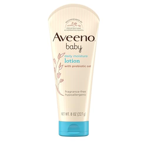 Aveeno Baby Daily Moisture Body Lotion for Sensitive Skin, Hypoallergenic Moisturizing Baby Lotion with Nourishing Oatmeal to Deeply Moisturize Baby's Skin, Fragrance-Free, 8 fl. oz