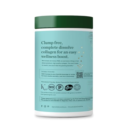 Great Lakes Wellness Sustainable Marine Collagen Peptides Powder for Skin, Hair, Nails, Joints & Digestion - Unflavored - Quick Dissolve Hydrolyzed, Wild Caught, MSC Certified, Non-GMO, Kosher - 8 oz