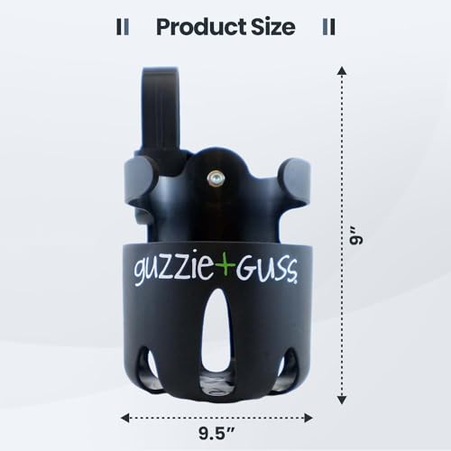 guzzie+Guss Universal Cup Holder, for Strollers, Wheelchairs, Mobility Walkers, Bikes, Camping Chairs. Easy, No Tool, Install with Anti-Slip Sleeve, Fits Wide Variety of Drink Containers, Black