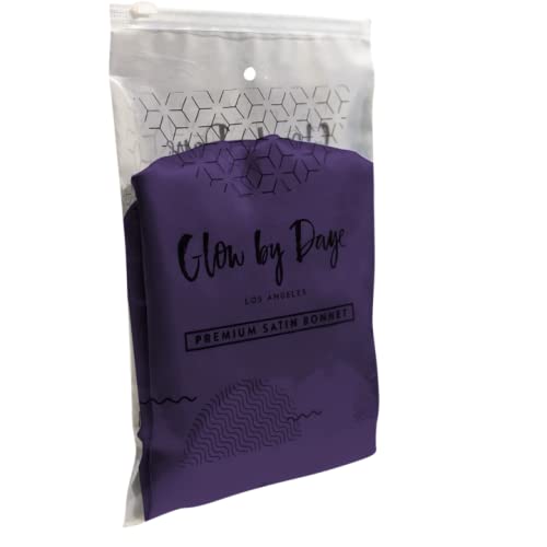 Satin Bonnet-Premium, Extra Large Satin Sleep Bonnet Cap, Double Layered, Reversible, Multi Color, (Purple/Black) Adjustable Satin Cap by Glow By Daye