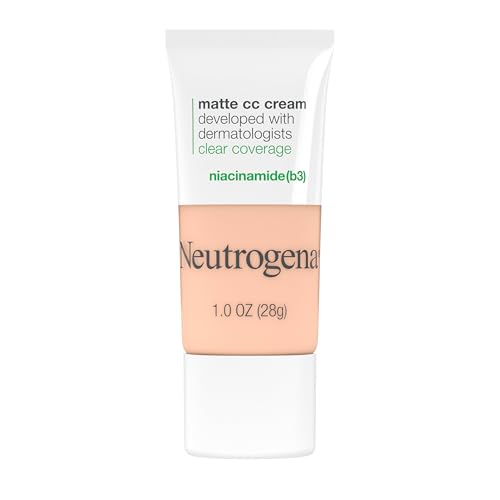 Neutrogena Clear Coverage Flawless Matte CC Cream, Full-Coverage Color Correcting Cream Face Makeup with Niacinamide (b3), Hypoallergenic, Oil Free & Fragrance Free, Shell, 1 oz