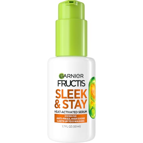 Garnier Fructis Sleek and Shine Sleek and Stay Hair Serum for Frizzy, Dry Hair, Heat Protectant Formulated with Alpha Silane, 1.7 Fl Oz(Packaging May Vary)