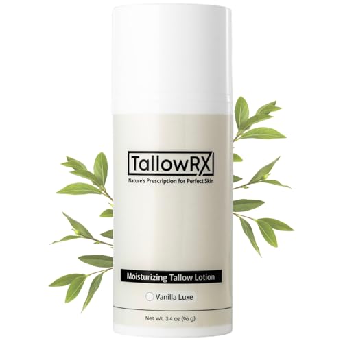 TALLOWRX Vanilla Tallow Lotion – Luxurious Hydration for Face & Body – Grass-Fed Tallow with Aloe, Vitamin E & Arrowroot Powder – (3.4 oz, Vanilla Scented)