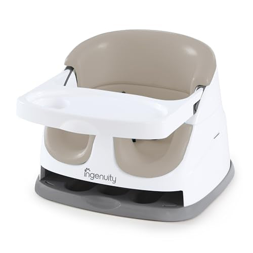 Ingenuity Baby Base 2-in-1 Booster Feeding and Floor Seat with Self-Storing Tray - Pink Flambe