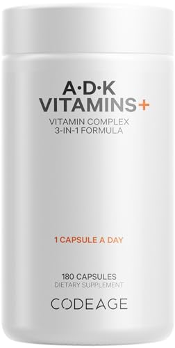Codeage ADK Vitamins Supplement - Essential Vitamin A, Vitamin D3 5000 IU, Vitamin K1 & K2 (MK4 & MK7) - 6-Month Supply - A D K Vitamins, 1 Capsule per Serving, Non-GMO, Gluten-Free - 180 Capsules
