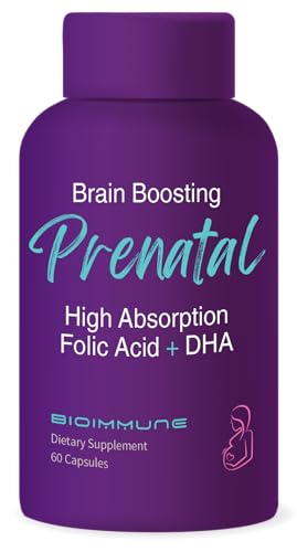 BioImmune Ultra Strength Bio-Available Prenatal Vitamins for Women, Naturally Occurring Methylated Folate Folic Acid, DHA Omega 3. Supports Brain Development, Healthy Fetal Development