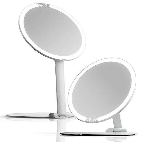 Fancii Abigail Rechargeable Travel Makeup Mirror with LED Light, 8 Foldable Stand, 3 Color Lighting Travel Mirror. Dimmable & Lightweight Portable Vanity Mirror, Beauty Travel Essential