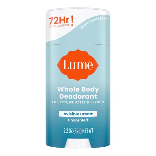 Lume Whole Body Deodorant - Invisible Cream Stick - 72 Hour Odor Control - Aluminum Free, Baking Soda Free, Skin Safe - 2.2 Ounce (Unscented)