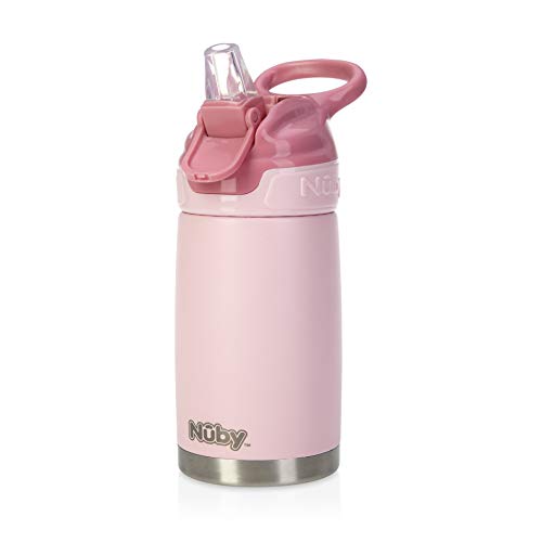 Nuby Thirsty Kids No Spill Flip-It Reflex Stainless Steel Travel Cup or Water Bottle - 10 Oz - Aqua Mint Thirsty Kids Reflex Flip-it 2 Pack Replacement Spout and Extension Straw Sets
