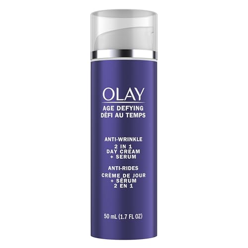 Olay Face Serum, Age Defying Anti-Wrinkle 2-in-1 Day Cream - Anti-Aging, Anti-Wrinkle, Smooths Fine Lines and Wrinkles, Firming, Lifting - Niacinamide, Glycerin, Aloe Vera, 1.7 Oz