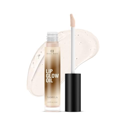 Botanic Hearth Lip Glow Oil with Vanilla flavor | Moisturizing & Hydrating Lip Gloss Oil for Dry Lips | Transparent Gloss | Lightweight & Non Greasy | 0.3fl oz