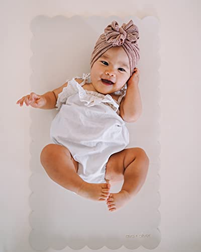 Ava + Oliver Vegan Leather Baby Changing Mat (16 X 30 in) - Multipurpose Wipeable and Portable Diaper Changing Mat - Foldable Travel Changing Mat (Cream Scallop)